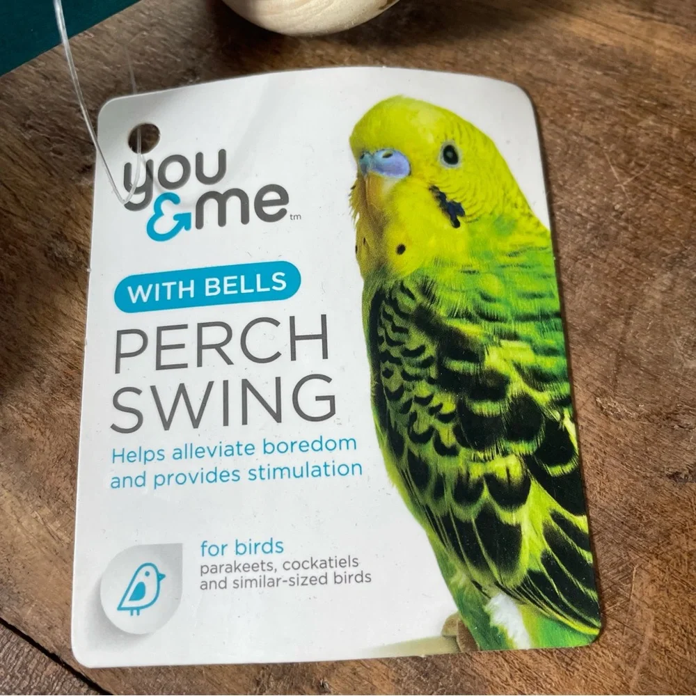 You & Me Bird Perch wood Swing w/ bells parakeet cockatiel